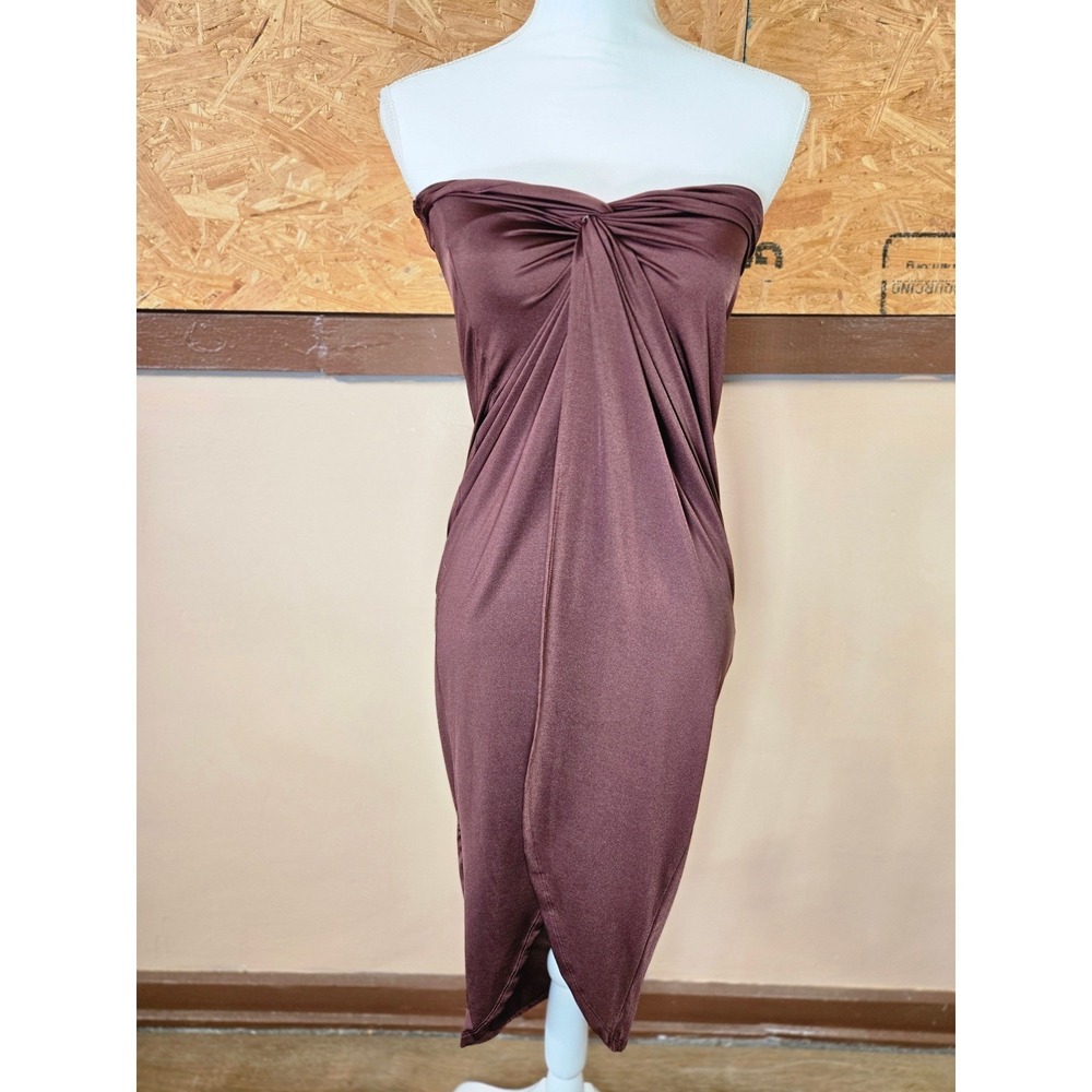 Shein Brown Twist Front Strapless Midi Dress or Maxi Skirt Small 2in1‎ Versatile